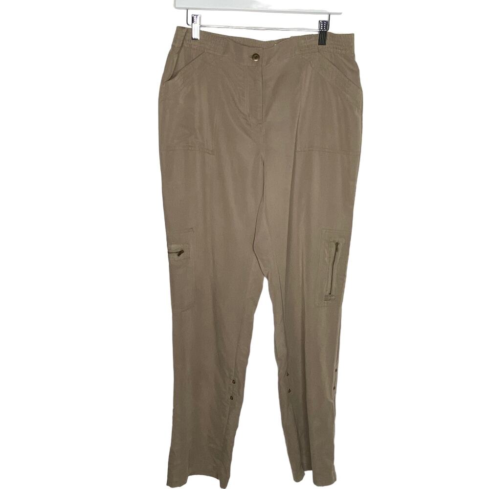 Chicos Womens Size 2/Large Tan‎ FIne Twill Cargo Paratrooper Pants Roll Snap NEW